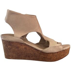 Coclico Mind Women's  Nude  Leather Cork Wedge Platform Sandal Shoe- EU 39 1/2